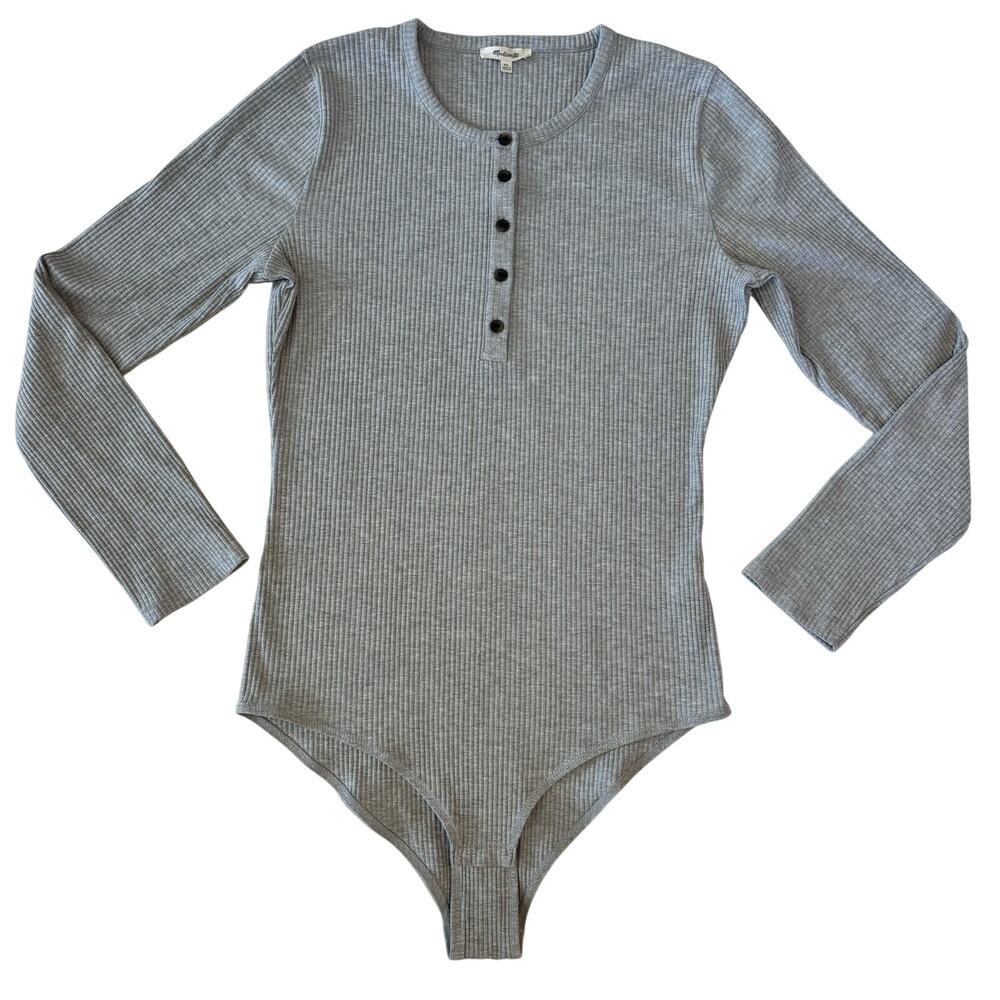 Madewell Long Sleeve Henley Bodysuit Casual Stretch Gray XL Classiccore Basic